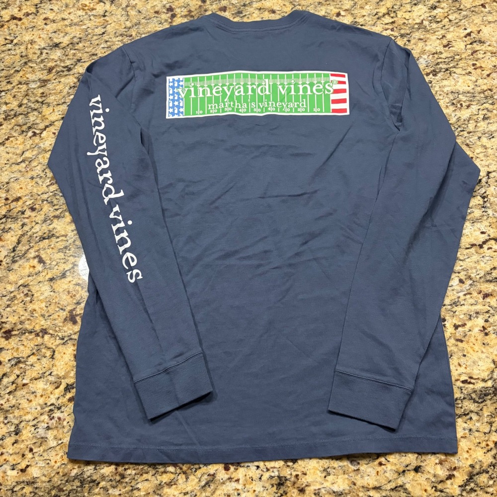 NEW Vineyard Vines Mens Football Whale Long Sleeve Pocket T-Shirt Navy Blue S ws